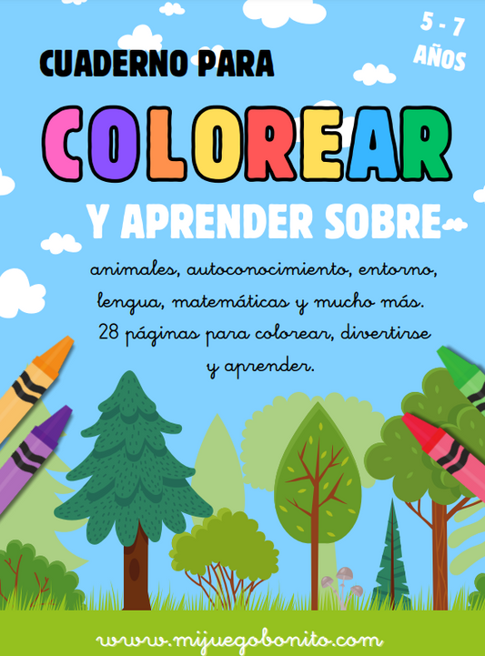 Cuaderno Para Colorear y Aprender Sobre Animales, Mates...(De 5 a 7 años) | Mi Juego Bonito