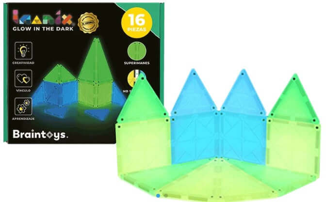 Braintoys Imanix Glow in the Dark 16 piezas. Brilla en la oscuridad Building Toys