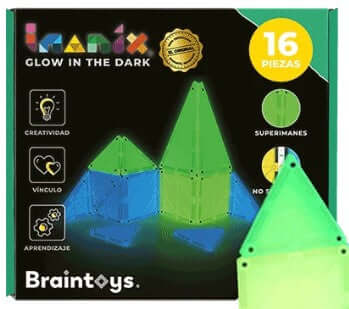 Braintoys Imanix Glow in the Dark 16 piezas. Brilla en la oscuridad Building Toys