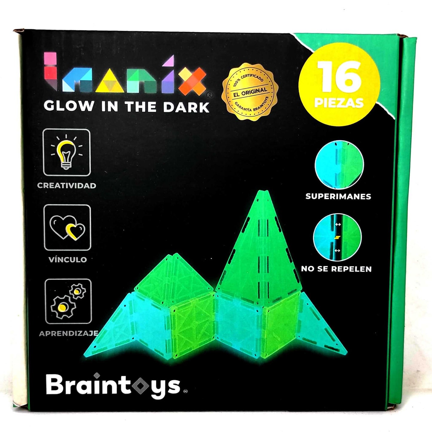 Braintoys Imanix Glow in the Dark 16 piezas. Brilla en la oscuridad Building Toys